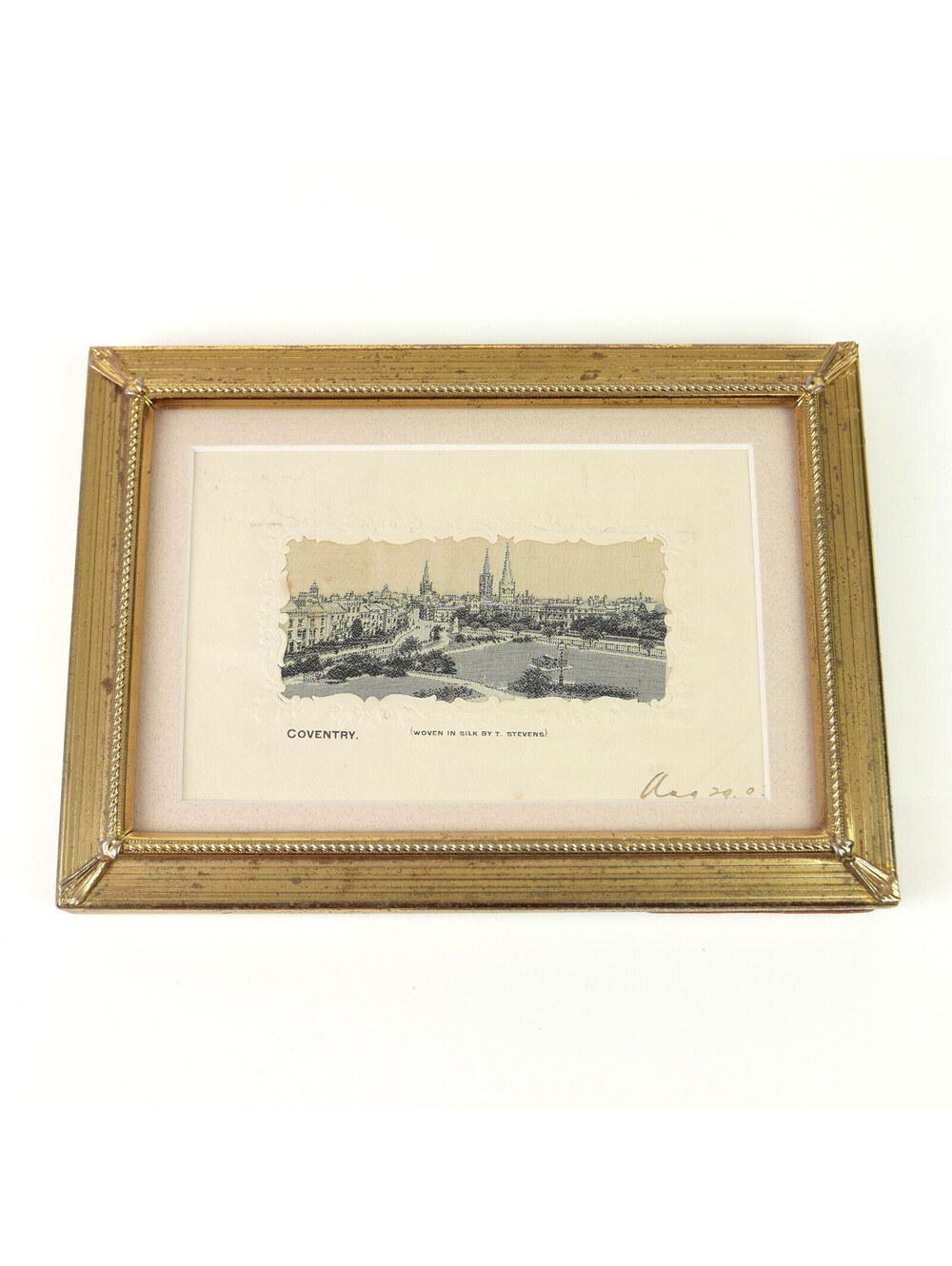 Antique Stevengraph Woven Silk Postcard Old Coventry City Steven Thomas Framed